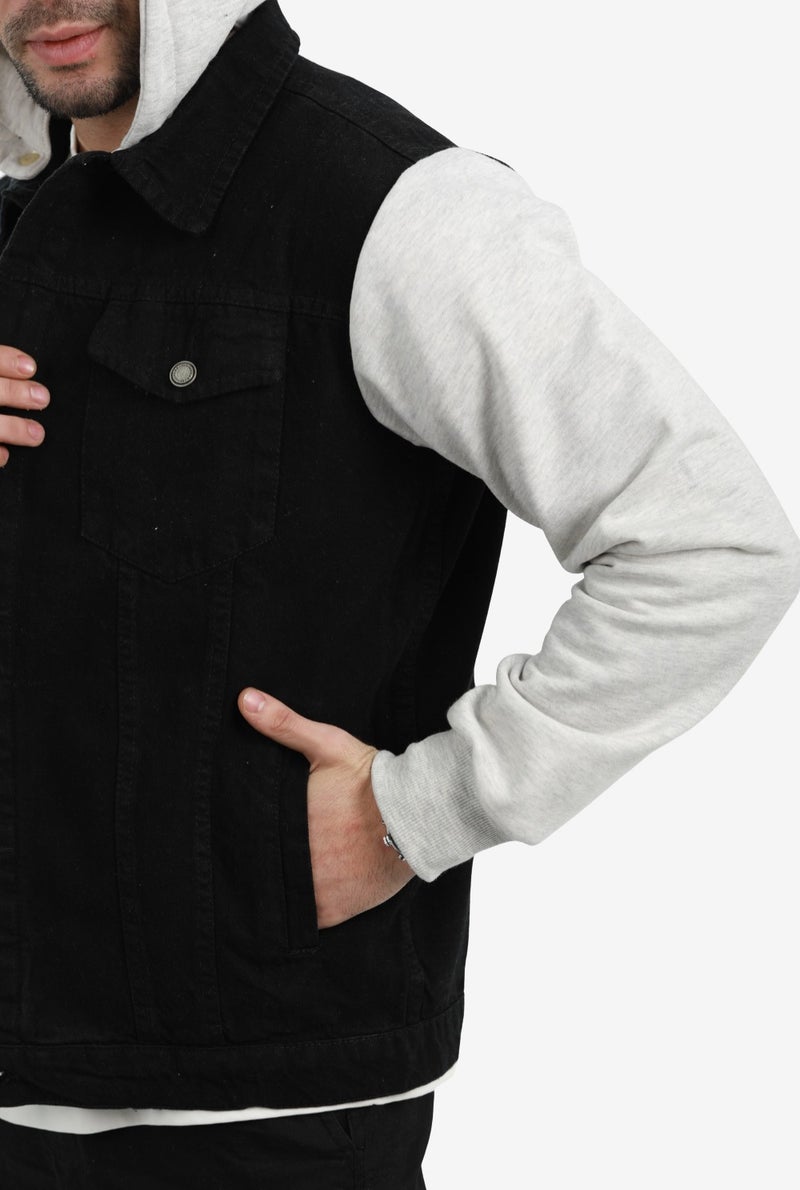 WHITE RABBIT Casual Plain Basic Long Sleeve Hooded Neck Denim Jacket - Image 4